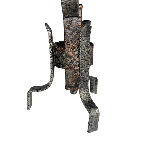Medieval Brutalist Goth Style Wrought Iron Dual Candle Holder Patina Finish Vtg - Picture 3 of 8